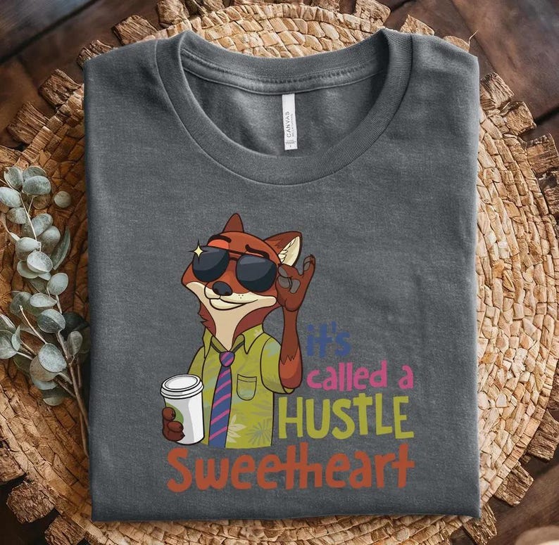 Koszulka z grafiką „To się nazywa Hustle Sweetheart” Nicka Wilde'a z filmu „Zootopia”, męska i damska bawełniana koszulka zdjęcie 8
