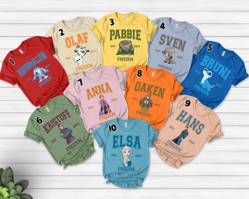Disney Frozen Characters Group Tee, Elsa Anna Olaf Kristoff Sven Hans Shirt, Disneyland Epcot Family Matching Shirt, Frozen Shirts image 1