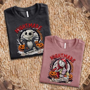 Jack and Sally Halloween Couple Tee, Nightmare Before Christmas Shirt, Jack Skellington Pumpkin King & Sally Pumpkin Queen Shirt image 6
