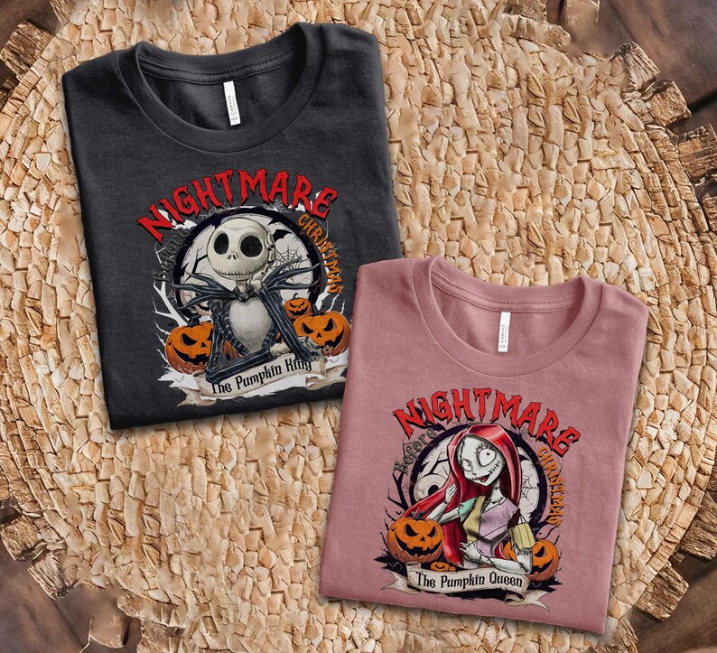 Jack and Sally Halloween Couple Tee, Nightmare Before Christmas Shirt, Jack Skellington Pumpkin King & Sally Pumpkin Queen Shirt image 6
