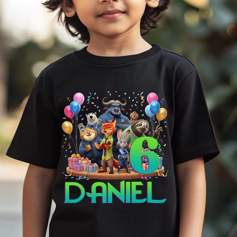 Zootopia 2 Birthday Shirt, Personalized Name & Age Tee | Judy, Nick, Flash Kids Party Outfit, Custom Zootopia Theme Gift image 3