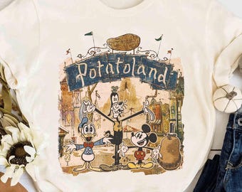 T-shirt assorti Mickey et ses amis Disney, chemise Magic Kingdom, voyage en famille 2025, T-shirt vintage Mickey Dingo Donald Welcome To Potatoland