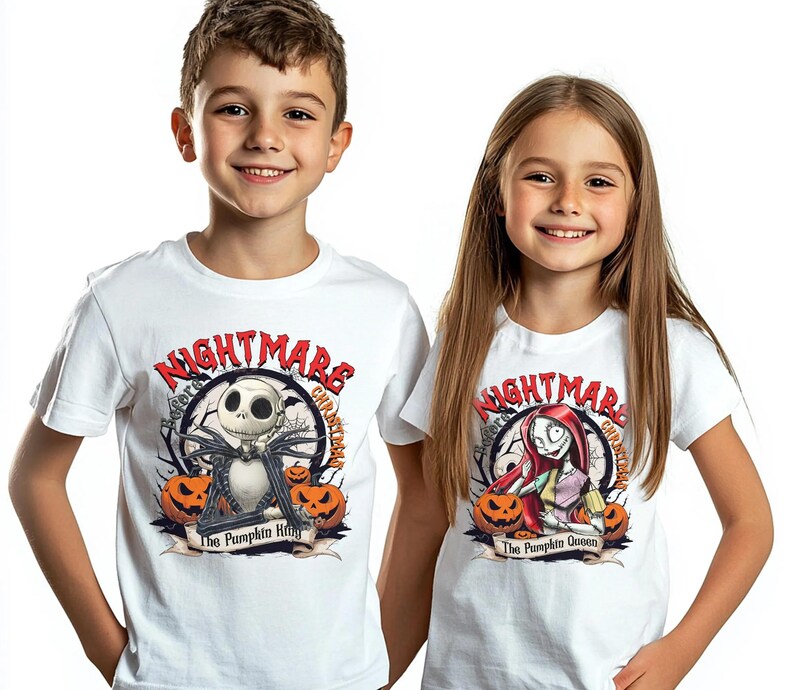 Jack and Sally Halloween Couple Tee, Nightmare Before Christmas Shirt, Jack Skellington Pumpkin King & Sally Pumpkin Queen Shirt image 4