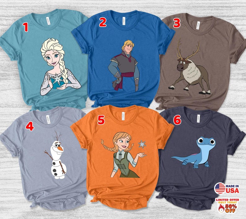Frozen Shirt Featuring Elsa, Olaf, Anna, Bruni, Kristoff & Sven – Disney Matching Family T-Shirts Bild 1