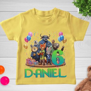 Zootopia 2 Birthday Shirt, Personalized Name & Age Tee | Judy, Nick, Flash Kids Party Outfit, Custom Zootopia Theme Gift image 5