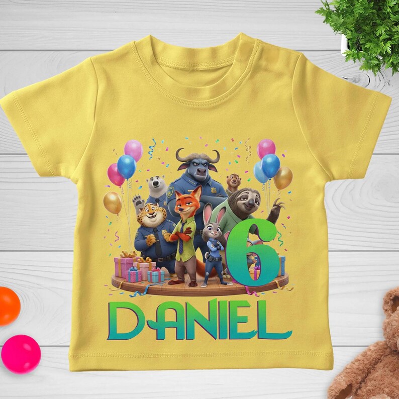 Zootopia 2 Birthday Shirt, Personalized Name & Age Tee | Judy, Nick, Flash Kids Party Outfit, Custom Zootopia Theme Gift image 5
