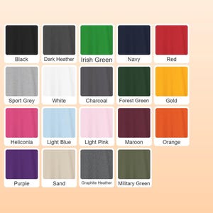 May include: A color chart of sweatshirts in various colors, including black, navy, red, and green. The word "SWEATSHIRT" is displayed in green text at the bottom of the image. The image also includes a variety of other colors.