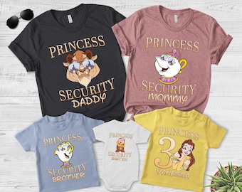 Custom Princess Security T-Shirts, Personalized Daddy Shirt, Disney Belle Tee, Gifts for Dad & Daughter, Beauty The Beast Matching Shirts
