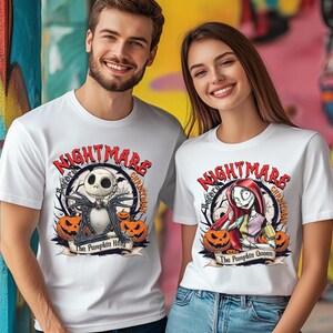 Jack and Sally Halloween Couple Tee, Nightmare Before Christmas Shirt, Jack Skellington Pumpkin King & Sally Pumpkin Queen Shirt image 7