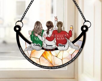 Gepersonaliseerde vrienden Christmas Suncatcher-ornament, Friends on the Moon-aandenken, vriendschap en bestie-cadeaus, aangepaste vriend cadeau
