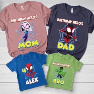 Spidey and His Amazing Friends Birthday Tee, Boys' Spidey Party Shirt, Matching Family Movie Character Shirts image 2