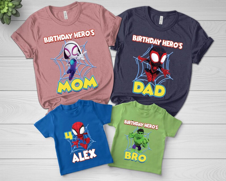 Spidey and His Amazing Friends Birthday Tee, Boys' Spidey Party Shirt, Matching Family Movie Character Shirts image 2