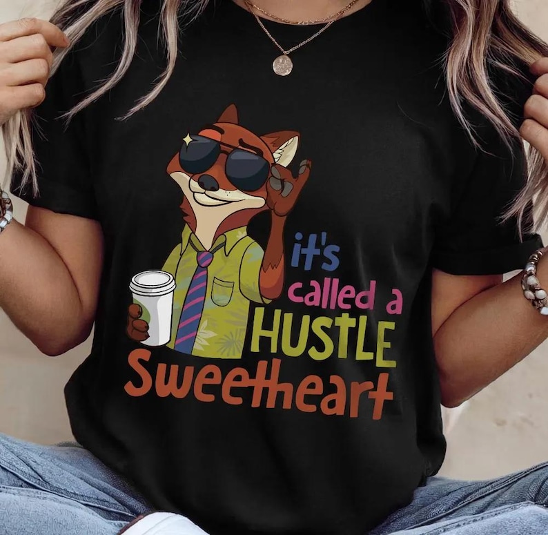 Koszulka z grafiką „To się nazywa Hustle Sweetheart” Nicka Wilde'a z filmu „Zootopia”, męska i damska bawełniana koszulka zdjęcie 5