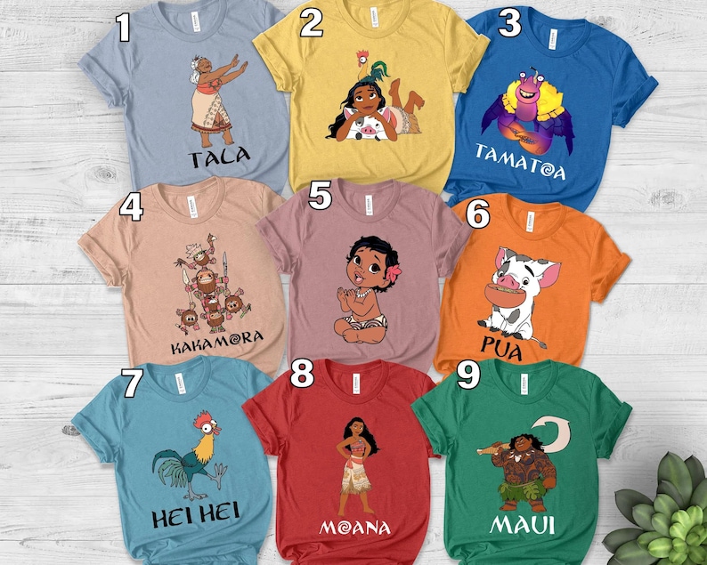 Moana Character Tee, Disney Moana Family Shirts, Customizable Disney Shirts Featuring Maui, Gramma Tala & Rooster, Disney Gift image 1