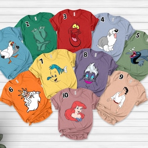 Little Mermaid Character Tee, Ariel Princess Shirt, Disney Flounder Sebastian Scuttle, Matching Family Disney Shirt, Kids Tee afbeelding 1