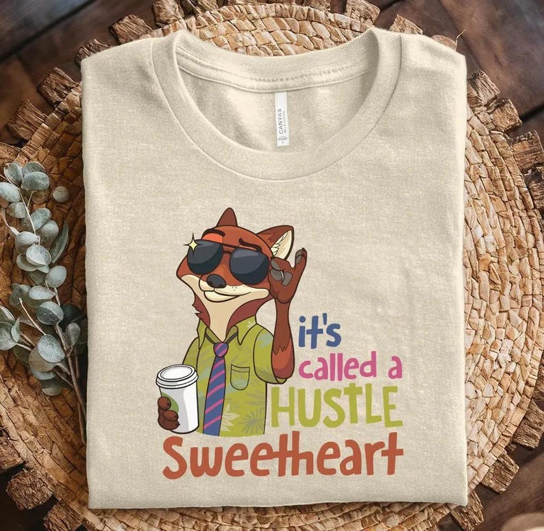 Koszulka z grafiką „To się nazywa Hustle Sweetheart” Nicka Wilde'a z filmu „Zootopia”, męska i damska bawełniana koszulka zdjęcie 6