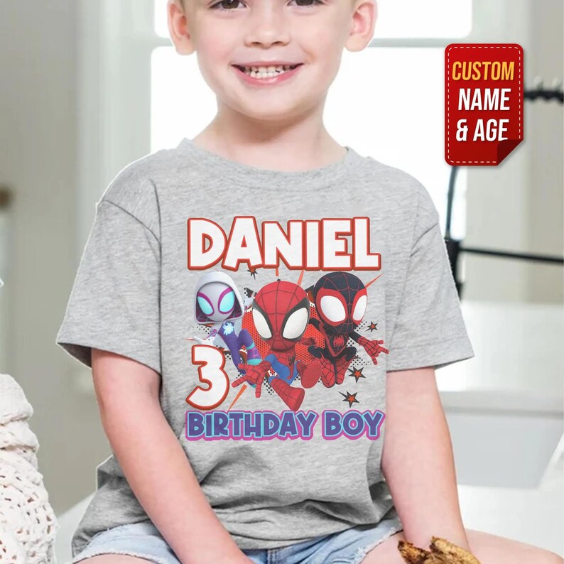 Spidey and His Amazing Friends Birthday Tee, Custom Spiderman Shirts for Kids, Spidey Birthday Shirt, Birthday Boy Shirt image 2