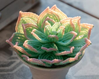 Succulent/beaded stone rose/beaded flowers/beaded floristry/decorative flowers