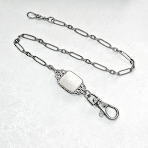 Pocket Watch Chain Personalized Initial Fob Antique Silver Paper Clip Victorian Art Nouveau Wedding Anniversary Birthday Graduation