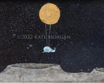Astronaut Snail Flying over the Moon At Print