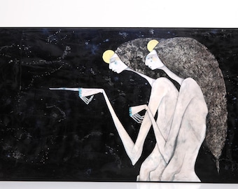 Female Figurative Neutral Nude Mounted, Contemporary Frameless Art Print Ready to Hang