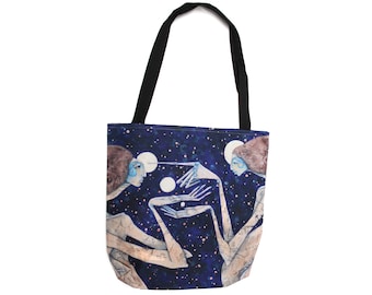 Large Durable and Reusable Art Tote Bag with Mystical Goddess Figures