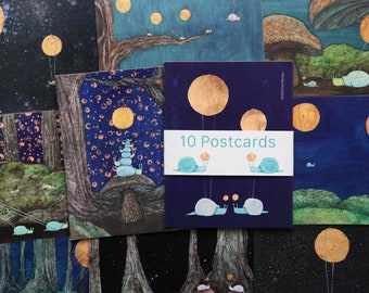 Set of 10 Assorted Snail Post Cards, Whimsical Animal Stationary Set For Keeping In Touch