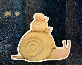 Large Yellow Snail Family Sticker, Yellow Snails, Snail Friends, Snail Illustration, Snail Painting, Vinyl Decal