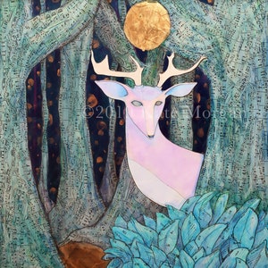 Noble Fantasy Lilac Stag Icon in Musical Forest Art Print