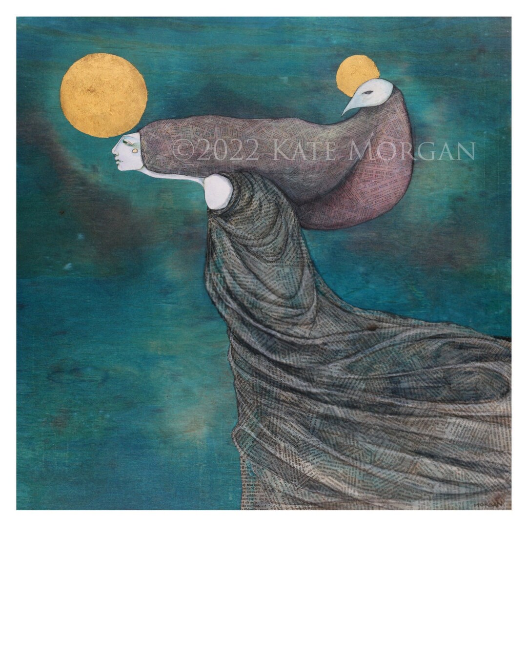 Purple Mother Nature Goddess With Bird and Aqua Sky Art Print - Etsy