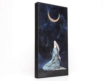 Vertical Sacred Feminine Meditation Esoterica Moon Goddess Sacred Wall Art, Mystical Spiritual Night Energy Vibes