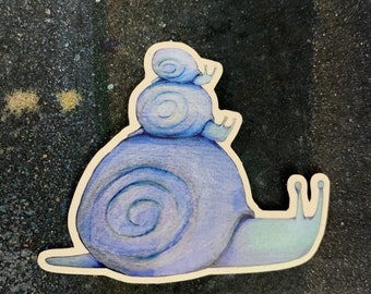 Large Blue Snail Family Waterproof Sticker, Snail Lover, Whimsical Blue Snails, Mollusk Lover, Snail Illustration, Vinyl Decal