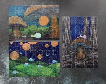 120 Piece Whimsical Snail Puzzle, Flying Snails, Mushrooms & Moons
