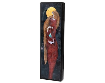 Sky Totem Guardian Goddess, Mother Earth Figure Art Print Mounted Block