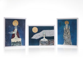 Set of 12 Assorted Blank Folding Fine Art Notecards Goddess Figures, Mermaid, Oracles, Angels, Witches, Fortune Tellers, Sages w/ Envelopes