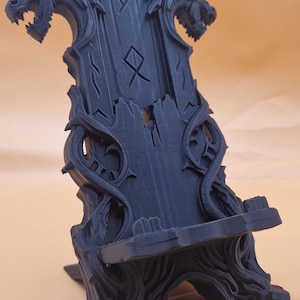 Suporte para celular em forma de trono de dragão, decoração de mesa em estilo gótico fantástico, suporte impresso em 3D.