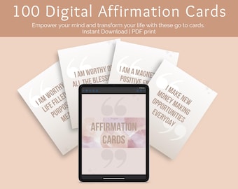 May include: A digital download of 100 affirmation cards. The cards feature positive affirmations such as "I am worthy of all the blessings" and "I make new money making opportunities everyday".