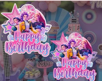 Letrero de Feliz Cumpleaños Kpop PNG, Imprimible para Fiesta de Cumpleaños de Niña, Descarga Digital