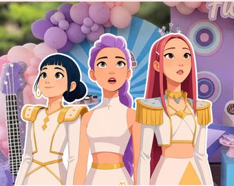 Kpop Demon Hunters PNG – Ritagli di gruppo per feste con 3 ragazze (Download digitale)