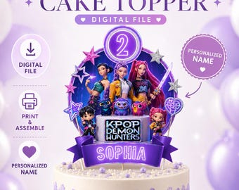 Decorazione personalizzata per torta di compleanno a tema Kpop Demon Hunters Girl – Stampabile – File digitale