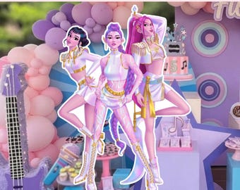 Sagoma di duo di ragazze Kpop in formato PNG, stampabile per feste di compleanno, download digitale