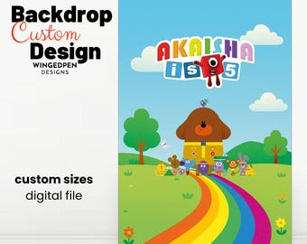 Sfondo colorato per compleanno bambini, sfondo digitale a tema arcobaleno, personalizzabile con nome ed età.