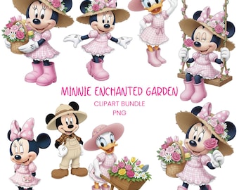 Pacchetto Clipart Minnie rosa - Pacchetto PNG giardino incantato - Uso commerciale