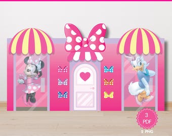Anniversaire Minnie Mouse, panneaux de toile de fond, décoration de fête de boutique de dessins animés (téléchargement numérique)