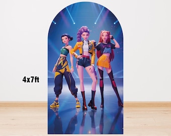 Sfondo ad arco Kpop Demon Hunters – Palco blu, stampabile per compleanno (file digitale)