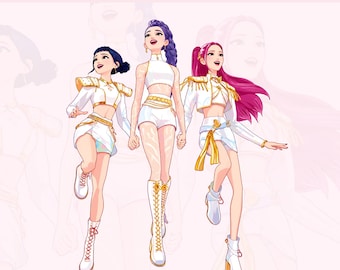 Sagome stampabili di gruppi femminili Kpop – 3 personaggi per feste di compleanno – Festa anime Kpop – (File digitale)