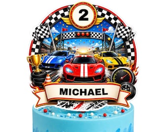 Rennauto-Geburtstags-Kuchen-Deckel druckbare, benutzerdefinierte Name Alter, Rennauto-Party-Dekor, Jungen Geburtstag digitaler Download