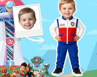 Benutzerdefinierte Ryder Illustration Patrol - Gesichtsausschnitt Personalisierter Pfoten-Geburtstags-Party-Dekor-Ausschnitt