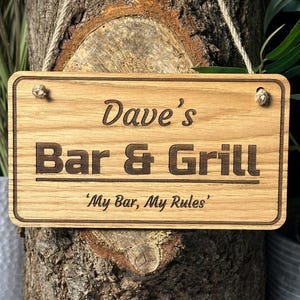 Personalised Bar Sign: Engraved Oak Veneer Man Cave Decor
