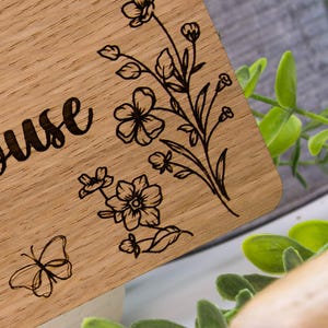 Custom oak veneered greenhouse sign featuring engraved personalisation. Ideal for garden lovers, this wooden sign adds charm to any greenhouse, allotment, or outdoor space. Warm natural wood grain with a smooth finish.